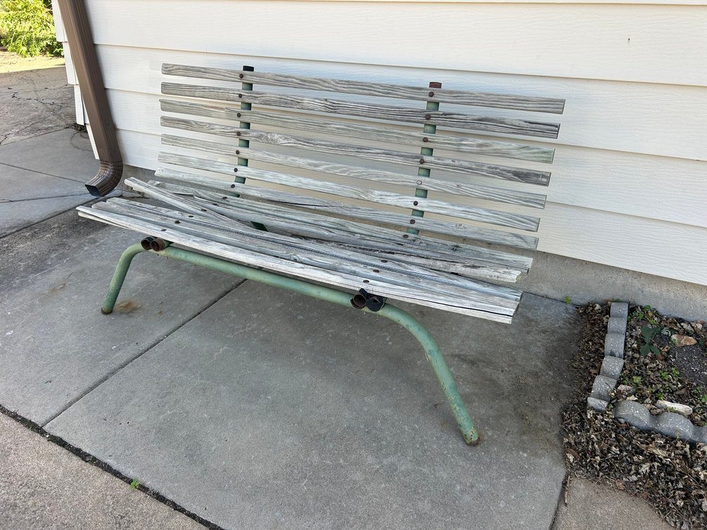 Wood Slate Porch Bench with Metal Frame