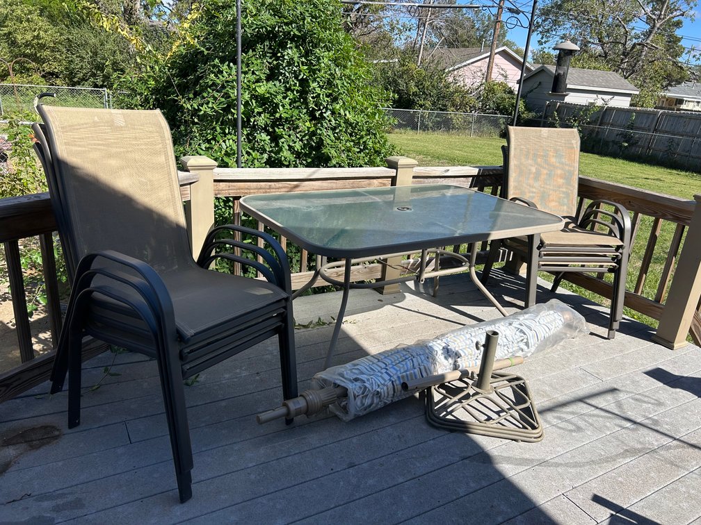 Rectangle Porch Table with 6 Chairs and Umbrella