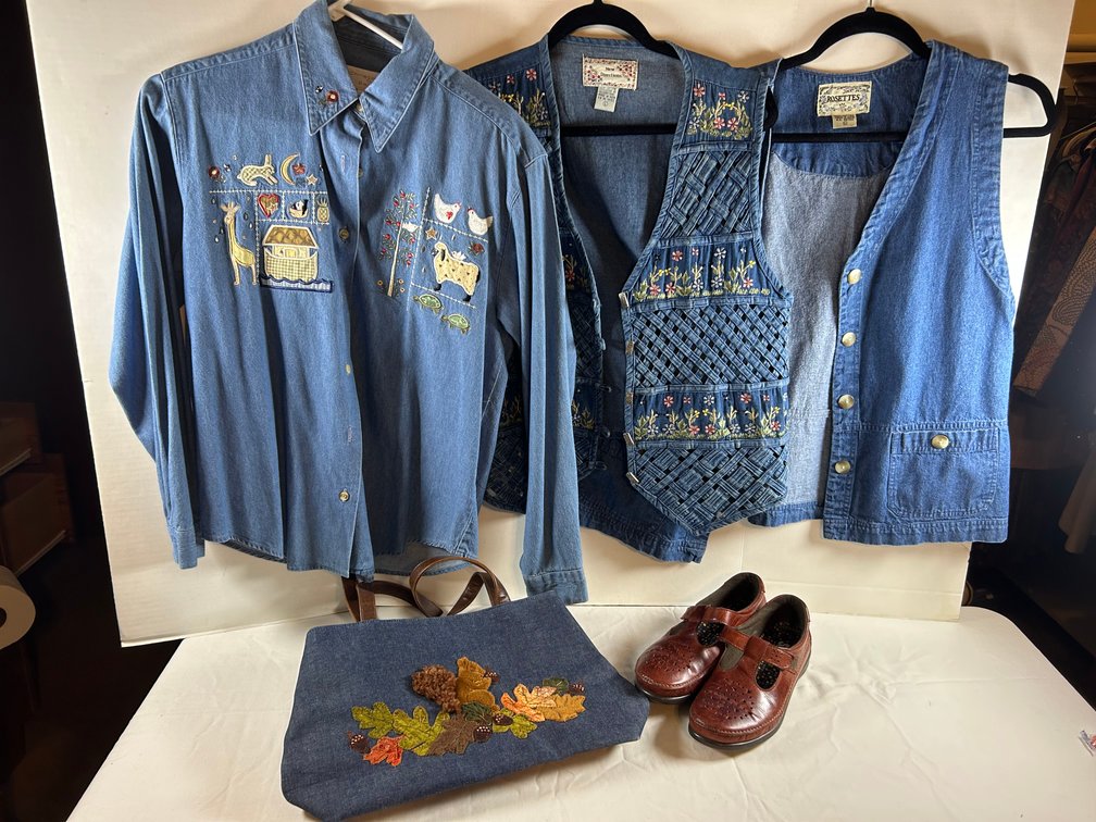 Denim Shirts/Vests and Bag with Shoes