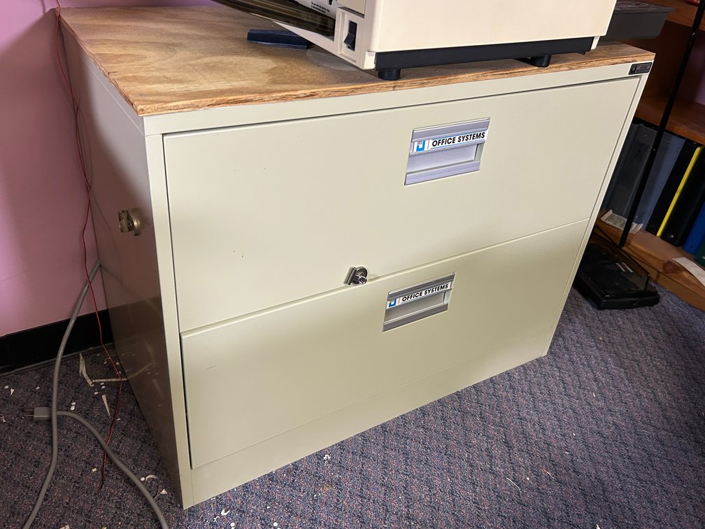 Two Drawer File Cabinet with Wood on Top