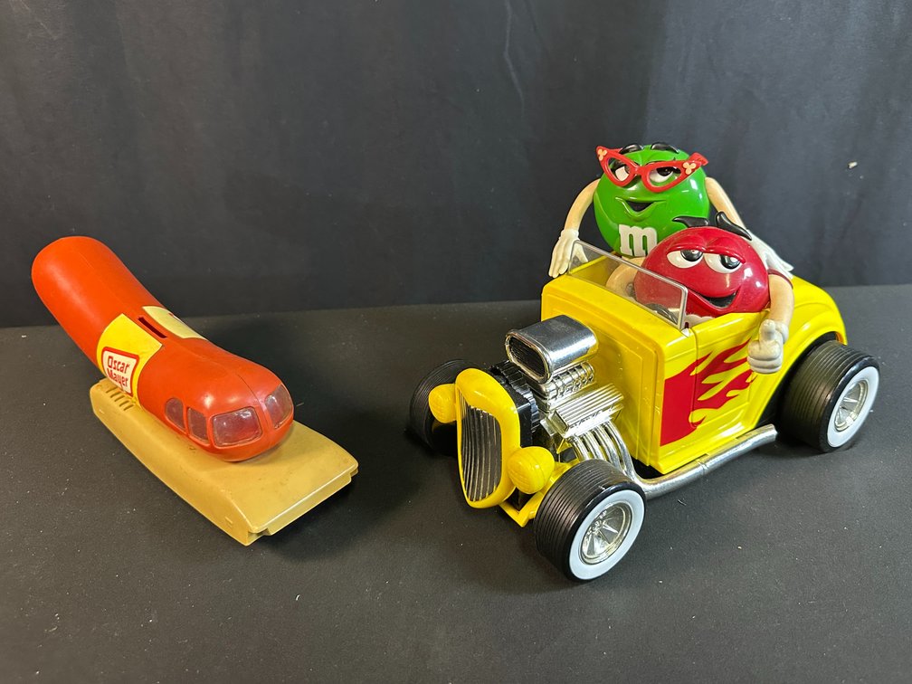 Wienermobile Coin Bank and M&M's Hot Rod Candy Dispenser