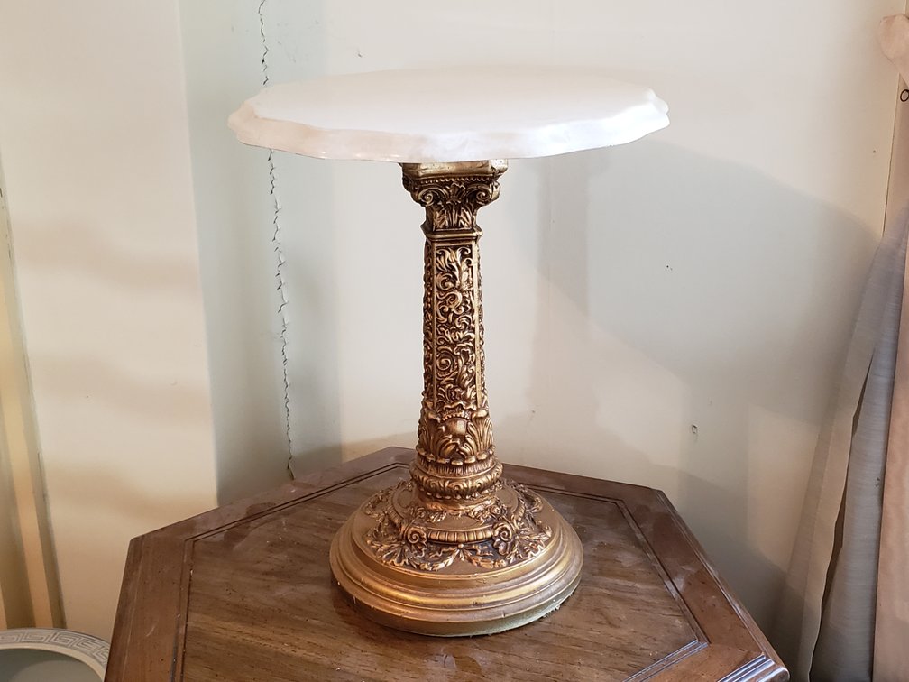 Gilt Column Pedestal Stand with Scalloped Marble Top