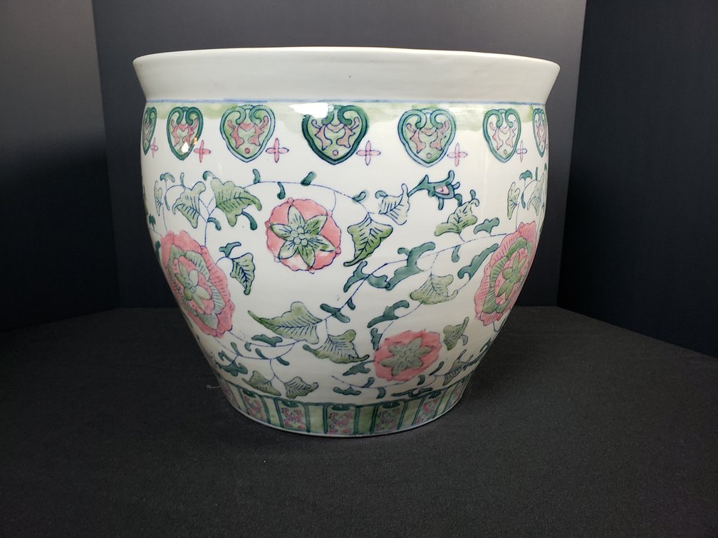 Glazed Ceramic Floral Motif Fish Bowl Planter