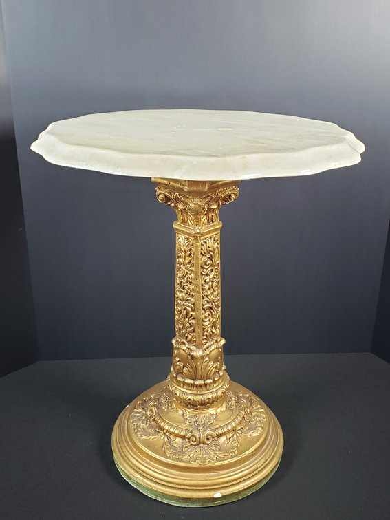 Gilt Pedestal Table with Scalloped Marble Top