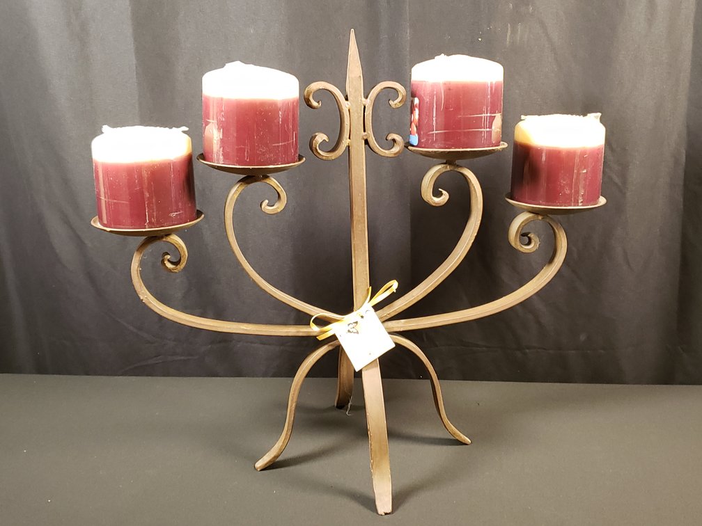 Four-Light Wrought Metal Candelabra with Pillar Candles