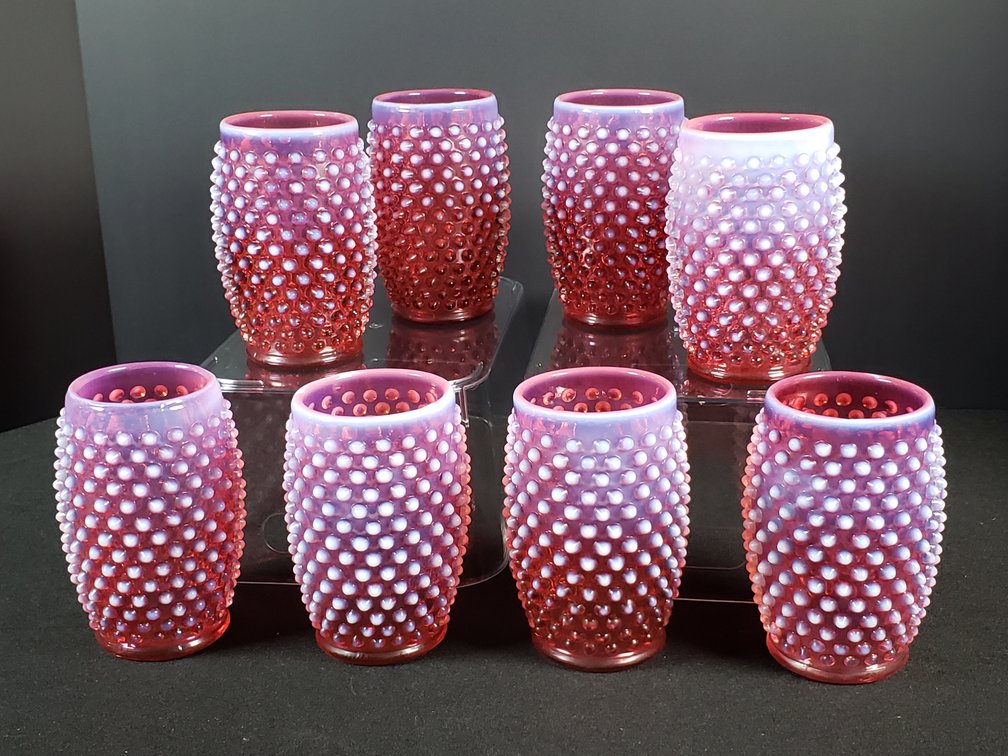 Cranberry Opalescent Hobnail Glass Tumblers