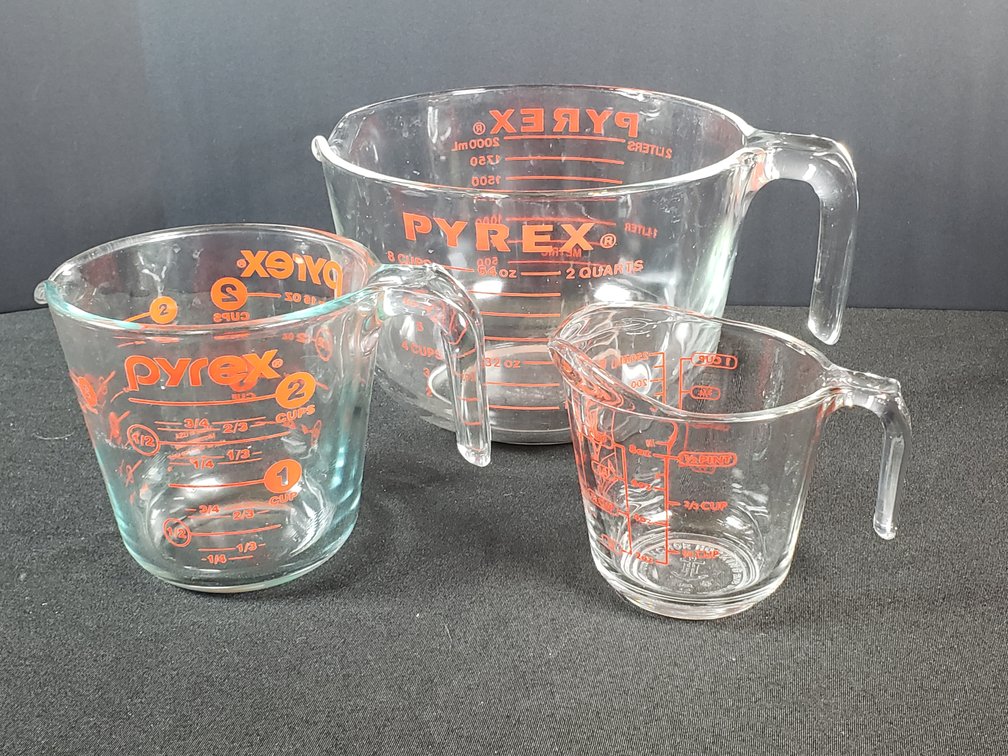 Clear Glass Measuring Cups, 1-Cup, 2-Cup, and 8-Cup
