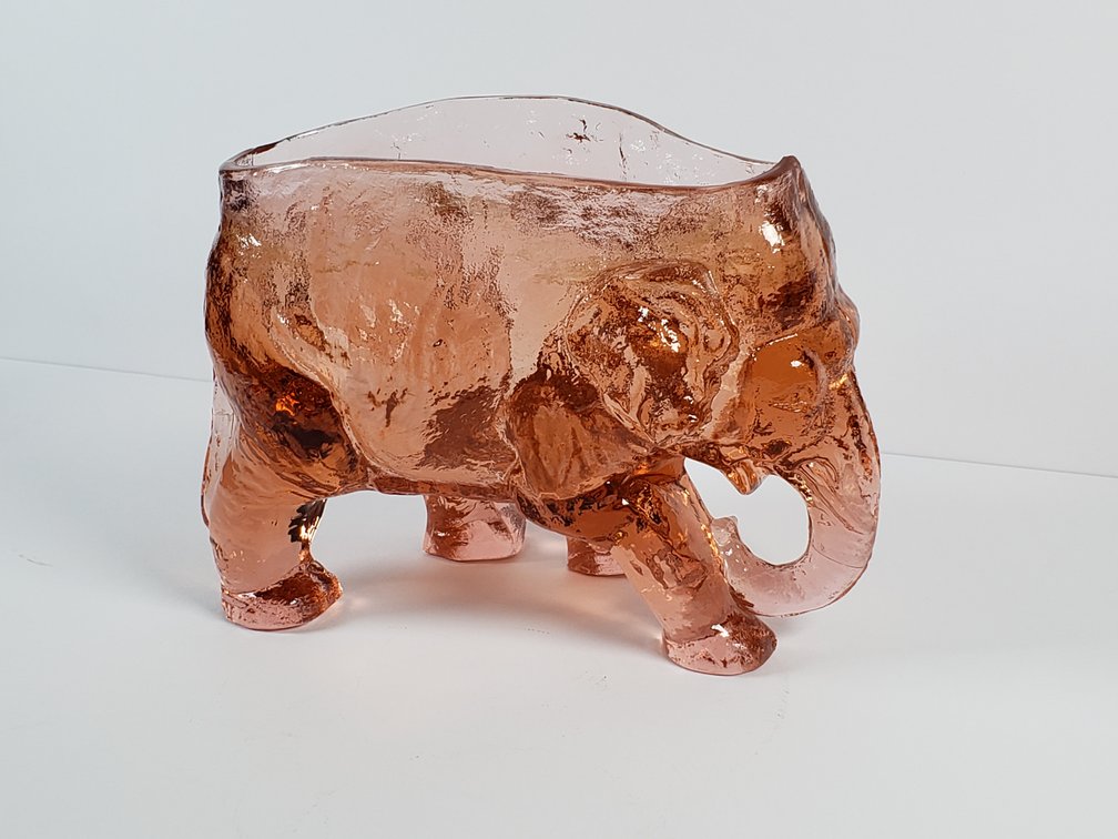 Molded Pink Textured Glass Elephant Planter