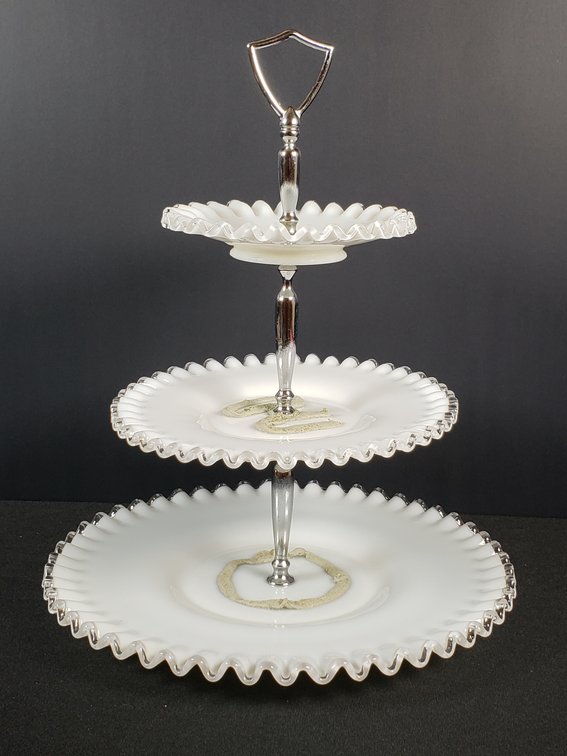 Three-Tier Ruffled Milk Glass Serving Stand