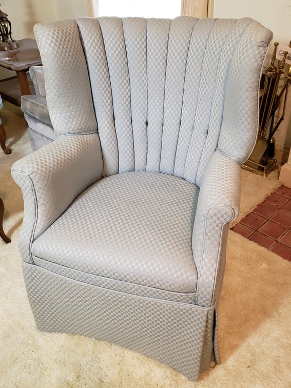 Checkered Upholstered Channel-Back Wingback Armchair