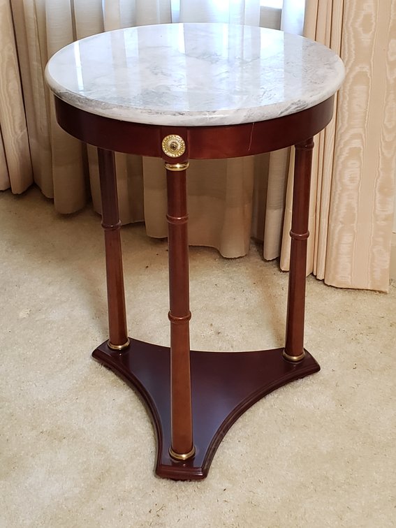 Round Marble-Top Three-Legged Accent Table