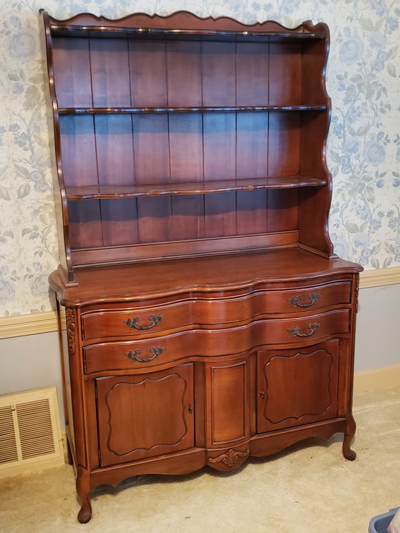French Provincial Style Wood Open-Shelf Hutch