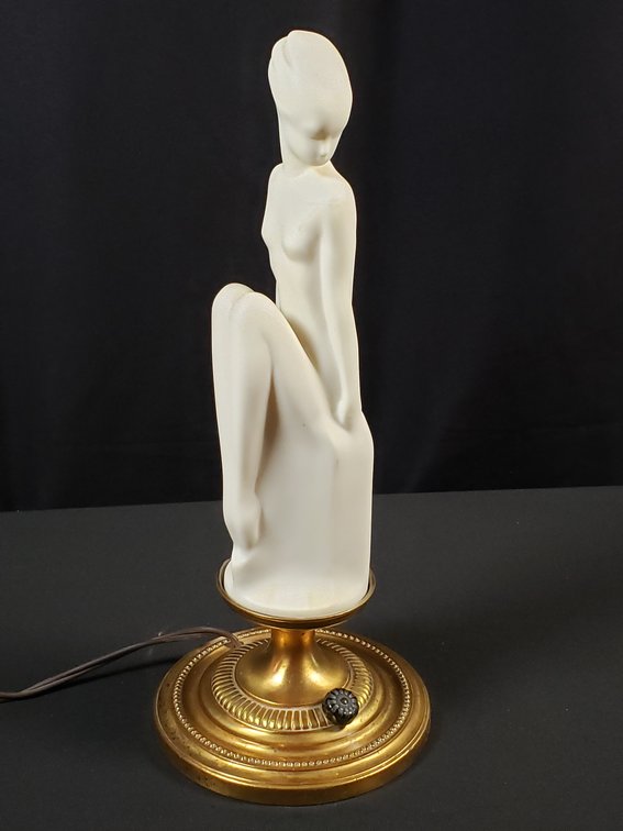 Art Deco Style Frosted Nude Figural Lamp on Brass Base