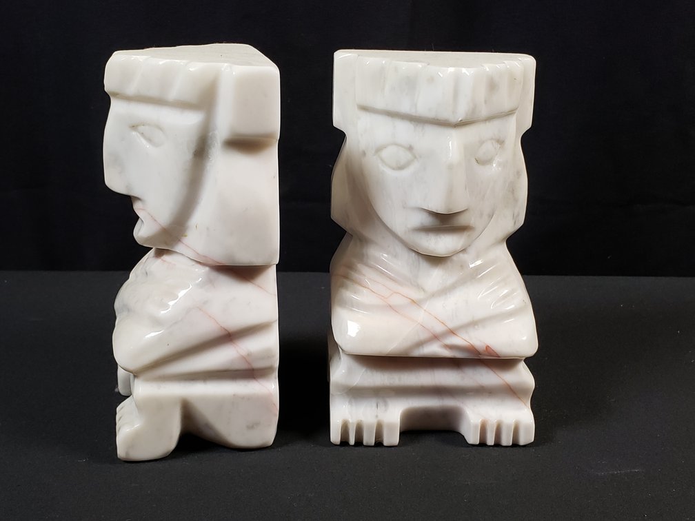 Carved Stone Mesoamerican-Style Figural Bookends