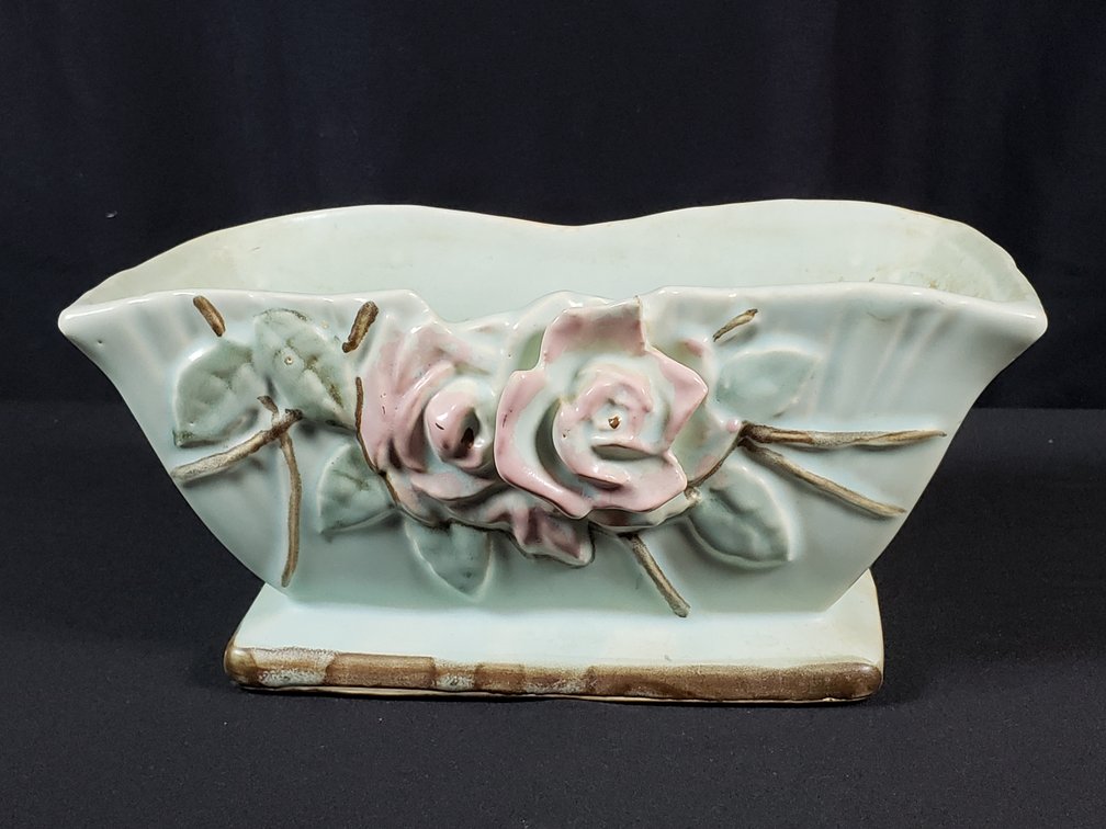 McCoy Ceramic Trough Planter with Embossed Roses