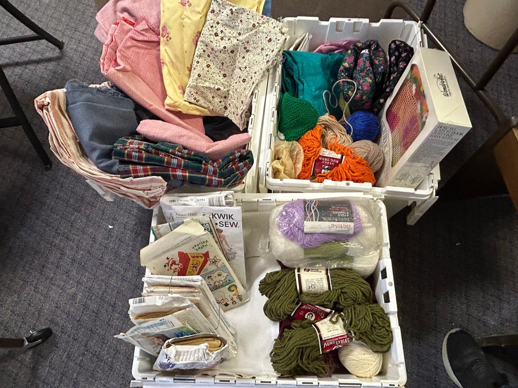 Tubs with Fabric, Yarn, & Patterns