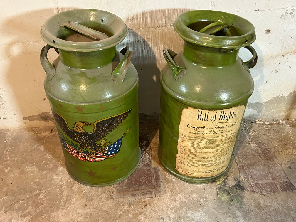 Painted Cream Cans with Patriotic Decorations (2)
