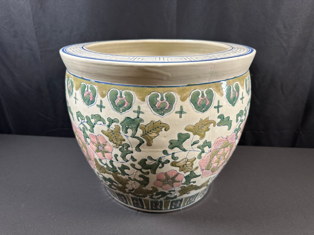 Glazed Ceramic Floral Fish Bowl Planter