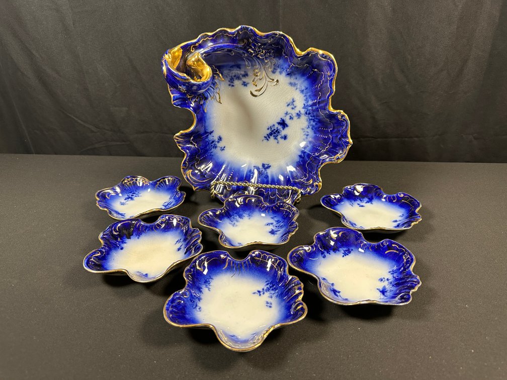 LaBelle China Flow Blue Porcelain Berry Bowl Set