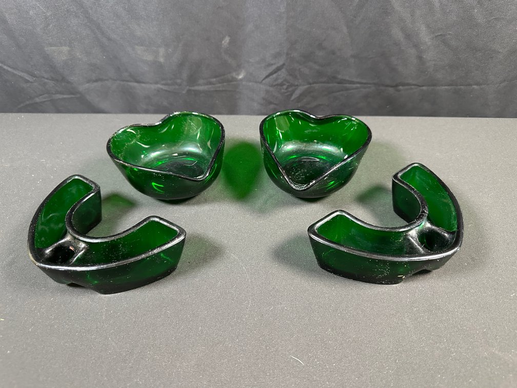 Dark Green Pressed Glass Dishes and Holders