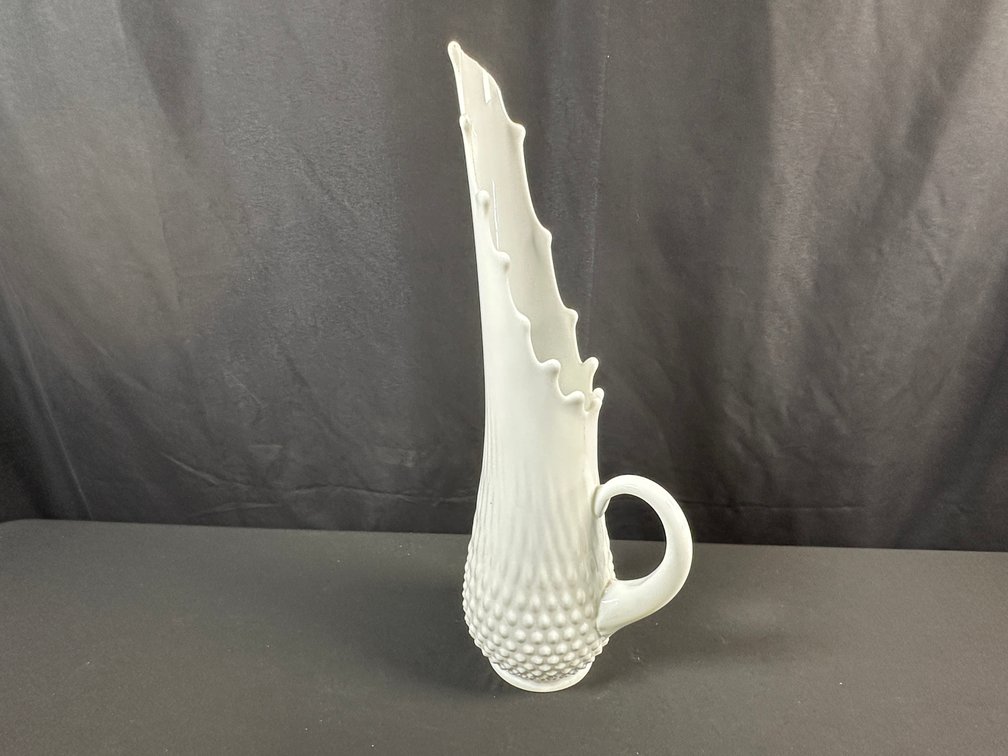 White Milk Glass Hobnail Swung Ewer Pitcher