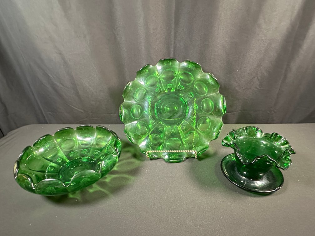 Emerald Green Moon and Star Pressed Glass Tableware