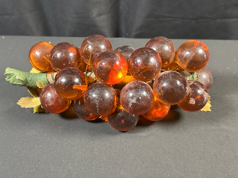 Amber Resin Grape Cluster with Fabric Foliage