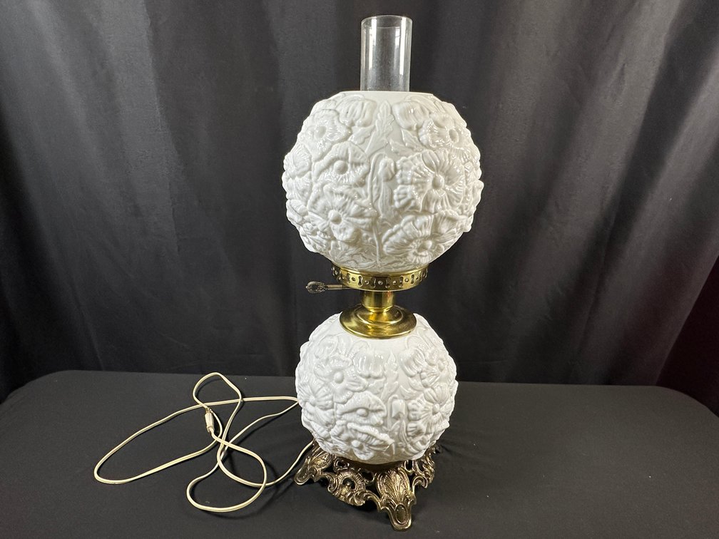 Gone with the Wind Style Milk Glass Electric Parlor Lamp