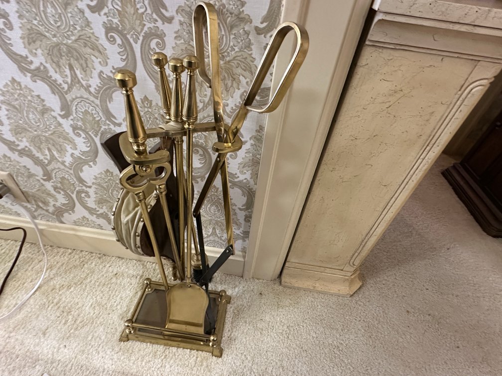 Brass Fireplace Tool Set with Stand and Bellows