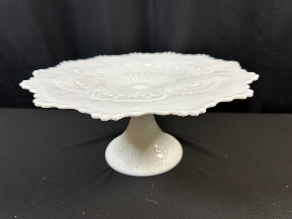White Milk Glass Cake Stand, Plate, and Compote Bowl
