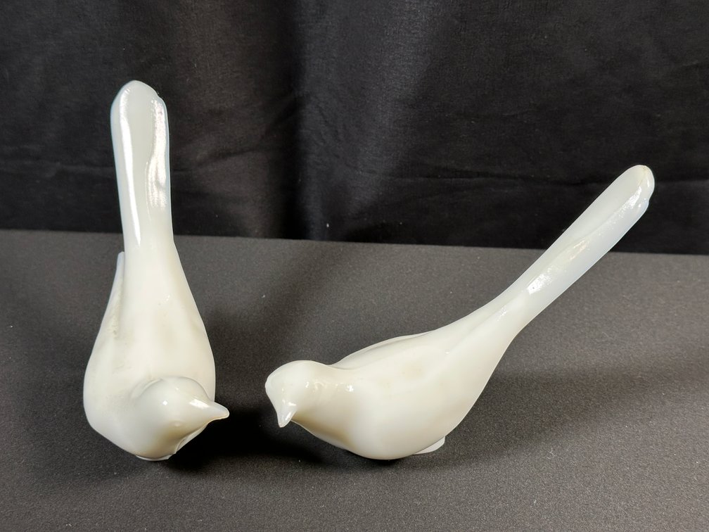 Stylized White Milk Glass Bird Figurines