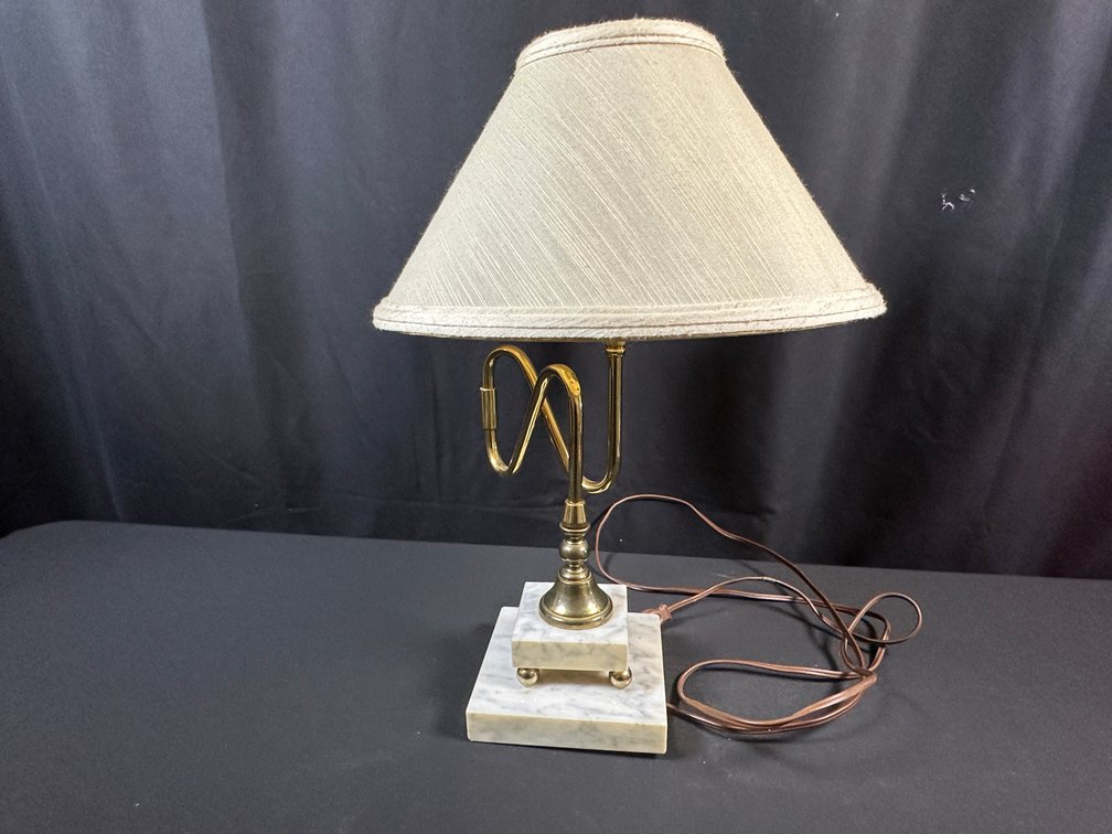 Brass and Marble Table Lamp with Fabric Shade