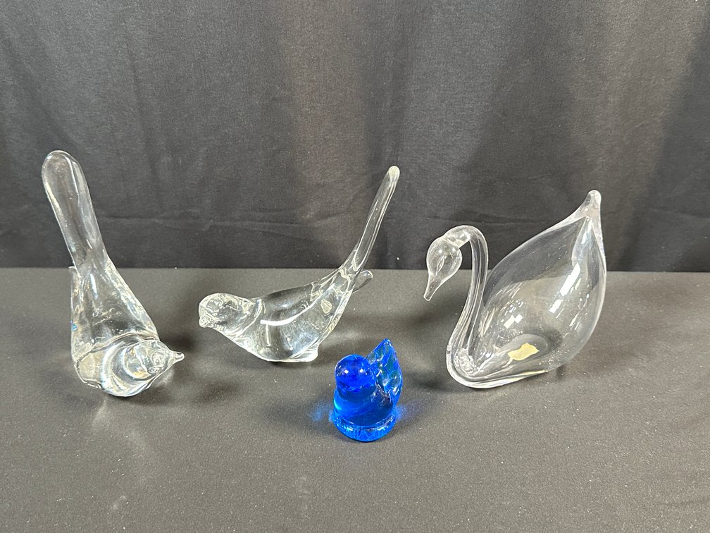 Clear and Cobalt Blue Glass Bird Figurines