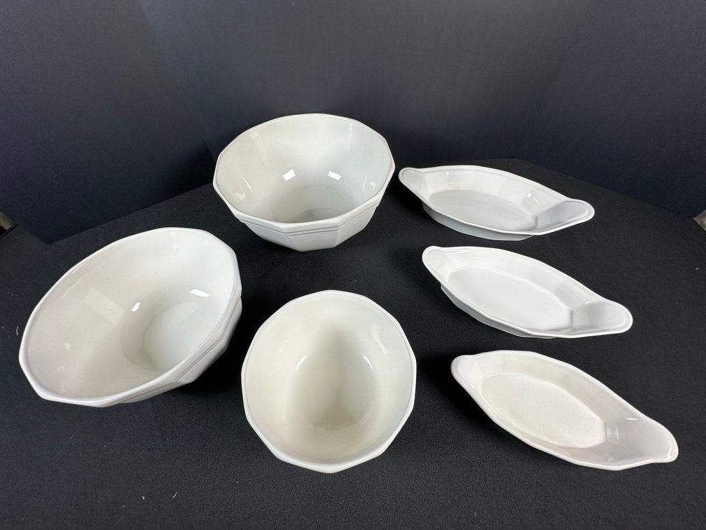 White Ceramic Serving Bowls and Boat Dishes