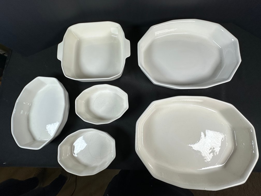 White Ceramic Serving Platters, Bowls, and Baking Dish