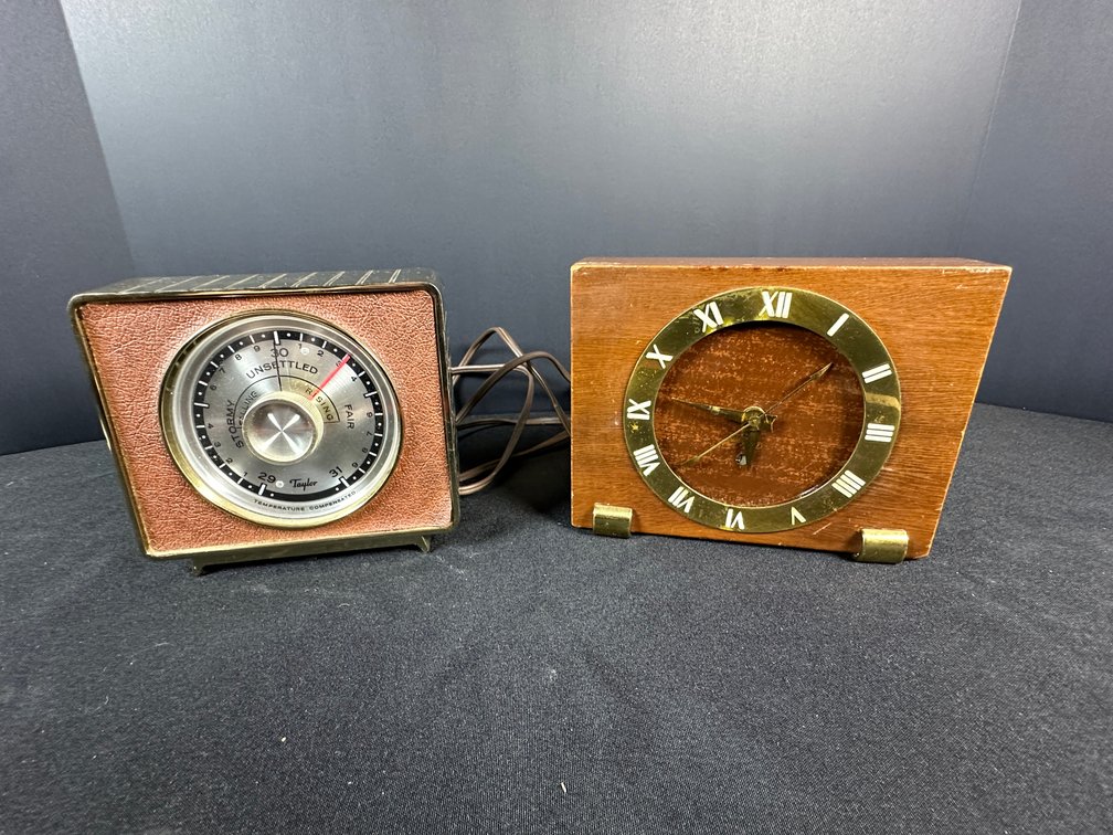 Desk Barometer and Wooden Electric Desk Clock