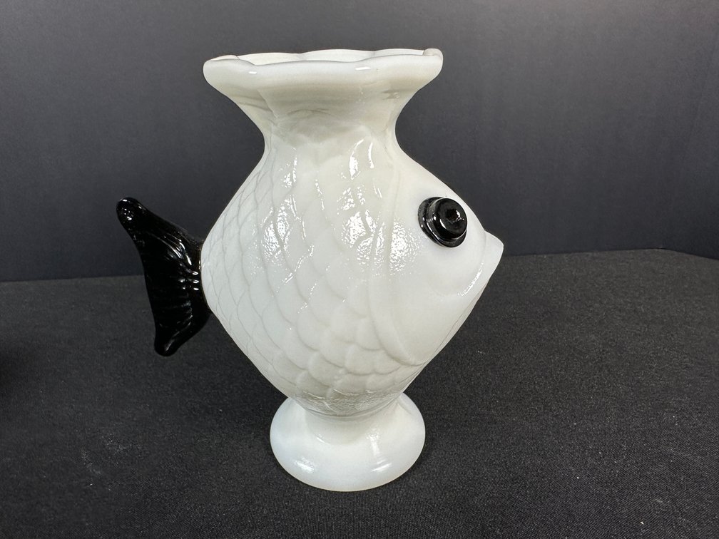 White Milk Glass Fish-Form Pedestal Vase