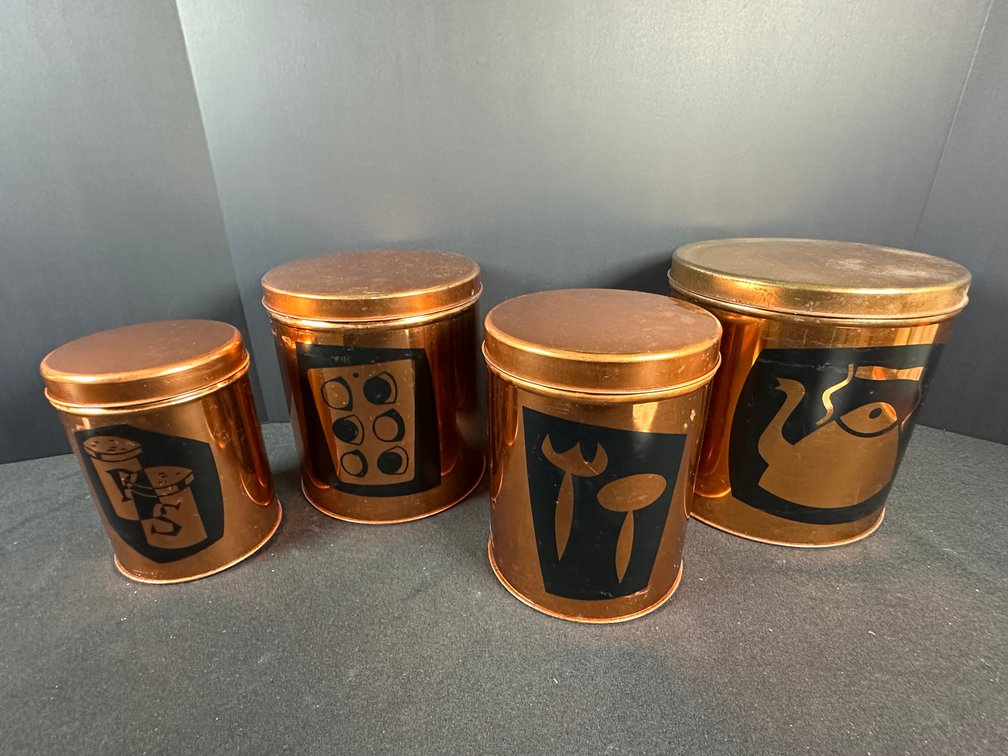 Graduated Copper-Tone Metal Kitchen Canisters, Set of 4