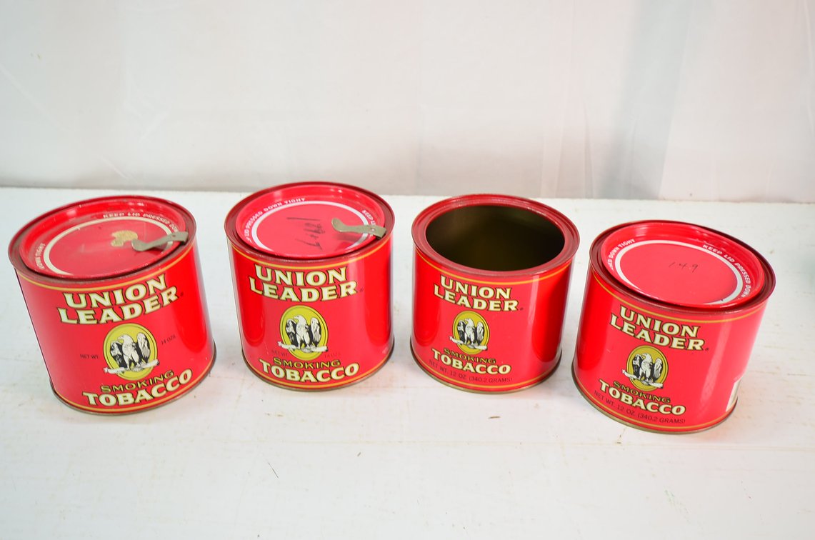 (4) Union Leader Smoking Tabacco Tins