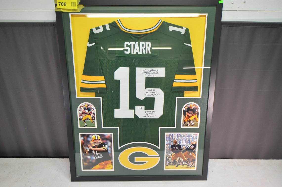 GBP #15 Bart Starr Autographed Jersey, Framed