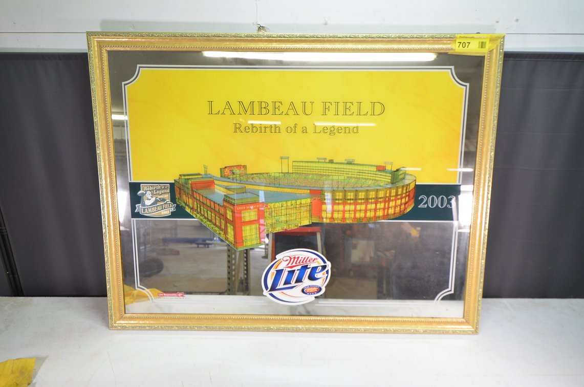 Lambeau Field Miller Lite Mirror 2003, Framed