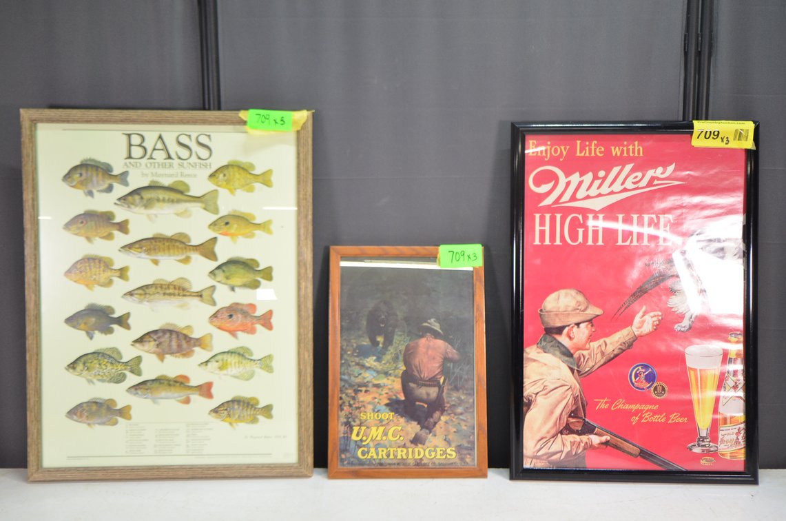 (3) Hunting Fishing Prints, Framed