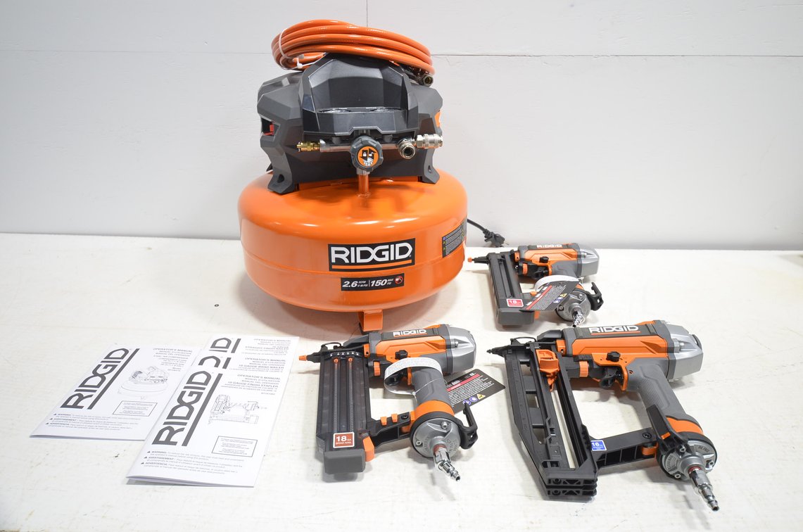 Ridgid 6gal Air Compressor With (3) Nail Guns