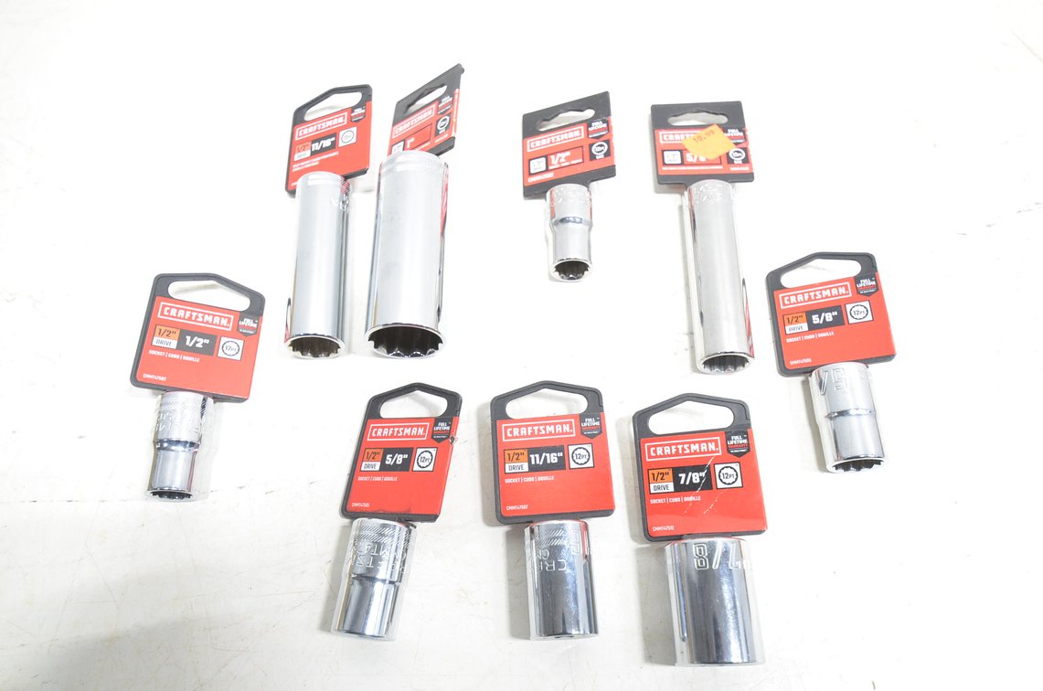 (9) 1/2" Drive Sockets, SAE 12pt