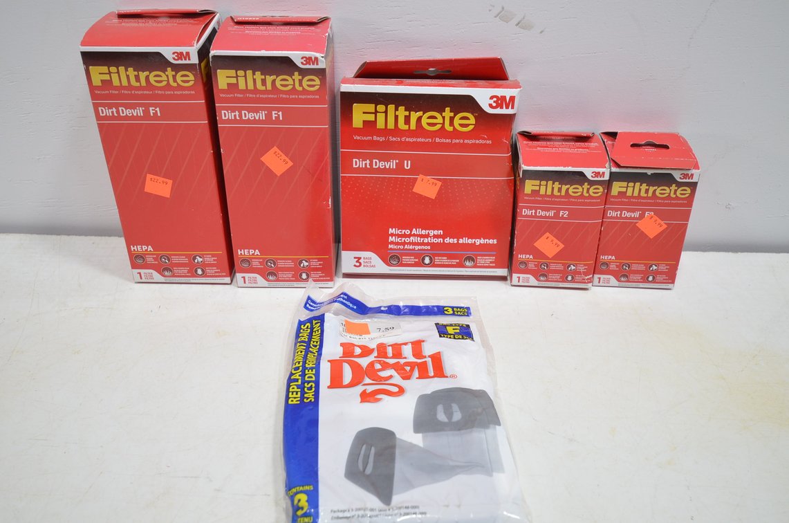 (5) 3M Dirt Devil Vacuum Filters, (1) Bag