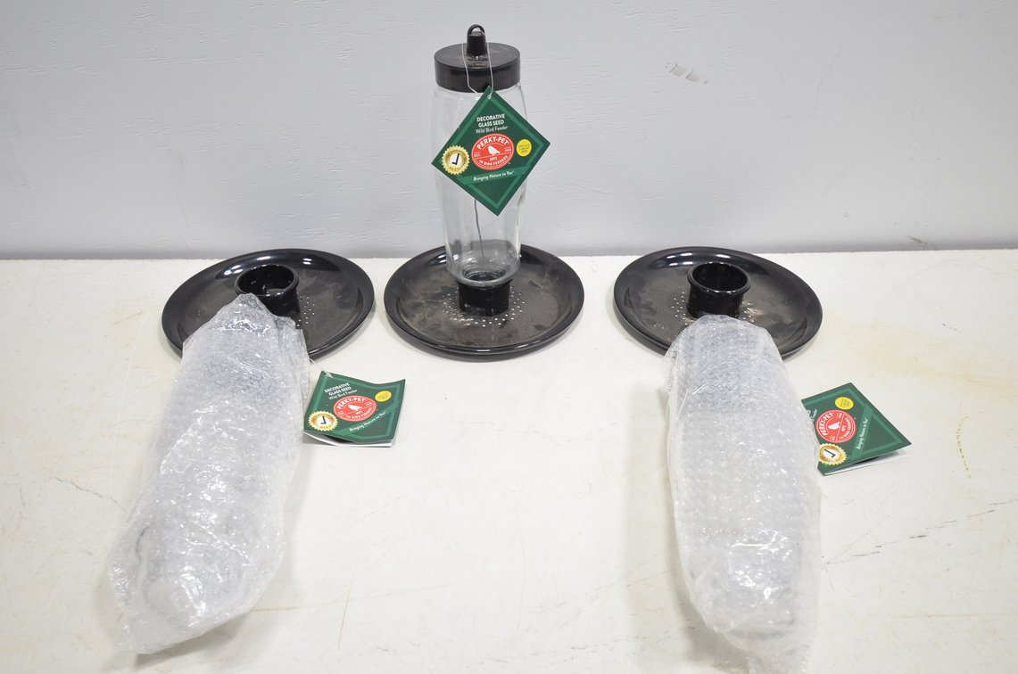 (3) Perky-Pet Glass Bird Feeders
