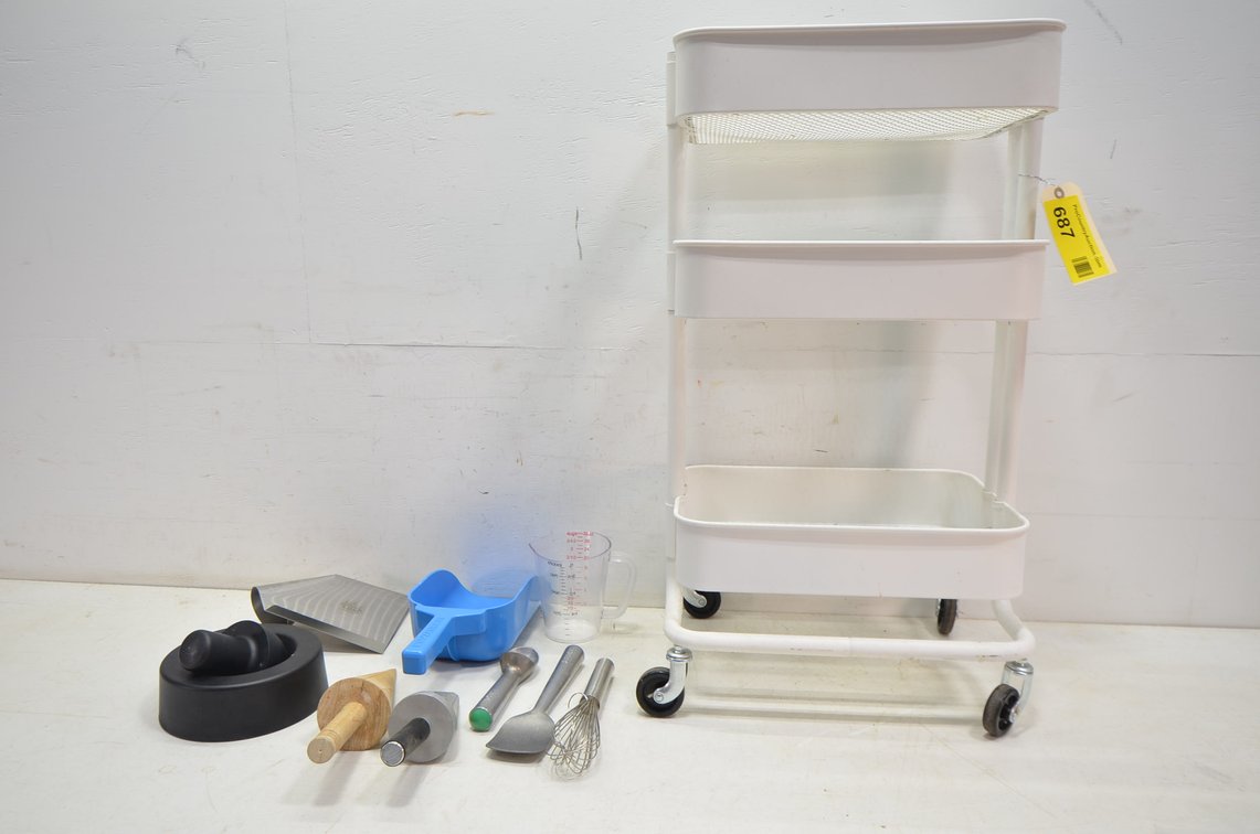 3-Shelf Rolling Cart With Contents