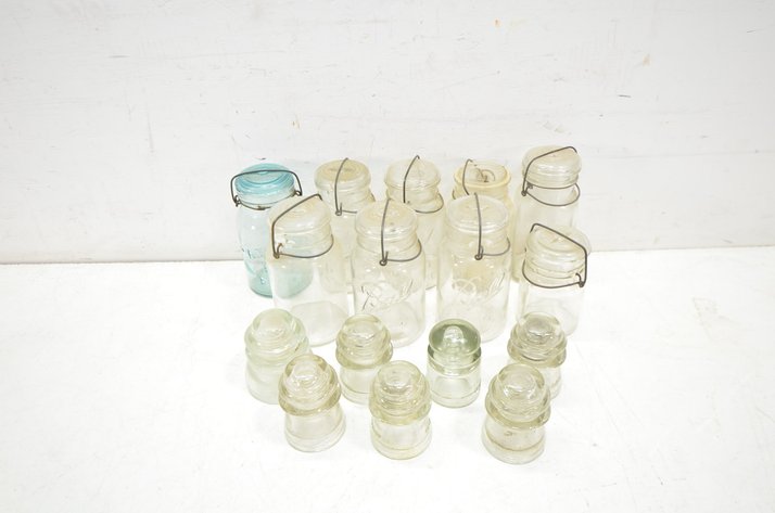 Image for (9) Canning Jars, (7) Glass Insulators