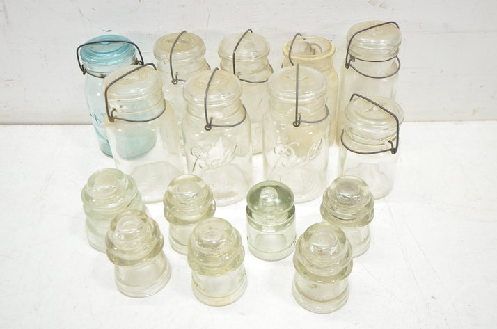 Image for (9) Canning Jars, (7) Glass Insulators