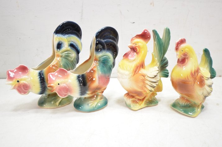 Image for (6) Vintage Ceramic Chickens And Apple